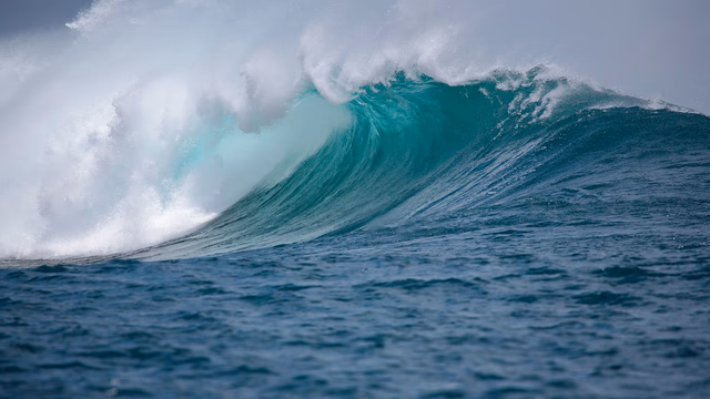 Cold, clear seawater breaking in shallow surf